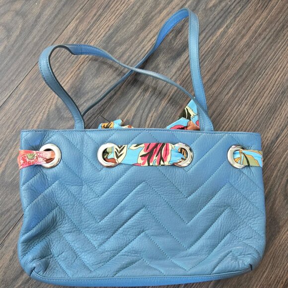 SHARIF STUDIO Genuine Quilted Leather Dusty Blue Handbag NWOT - Picture 2 of 11